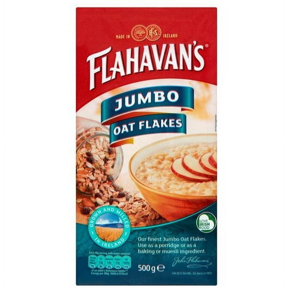 Flahavan's Irish Jumbo Oat Flakes -- 1 lb. 1 3/4 oz. (500g) Bag 1 unit FROM IRELAND