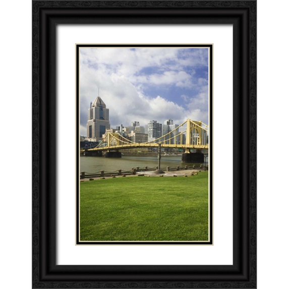 Flaherty, Dennis 11x14 Black Ornate Wood Framed with Double Matting Museum Art Print Titled - PA, Pittsburgh Bridge over the Allegheny River
