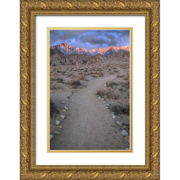 Flaherty, Dennis 11x14 Gold Ornate Wood Framed with Double Matting Museum Art Print Titled - CA, Sunrise on Lone Pine Peak and Mt Whitney