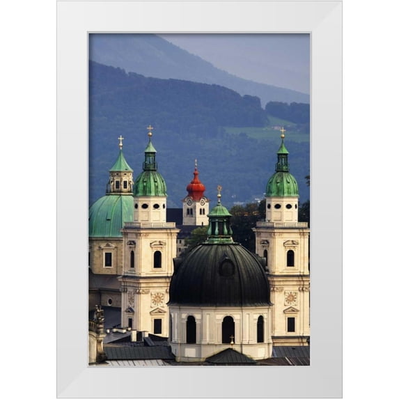 Flaherty, Dennis 11x14 White Modern Wood Framed Museum Art Print Titled - Austria, Salzburg Tower domes in city scenic