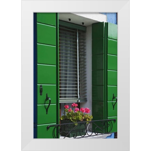 Flaherty, Dennis 11x14 White Modern Wood Framed Museum Art Print Titled - Italy, Venice Flowerbox and window shutters