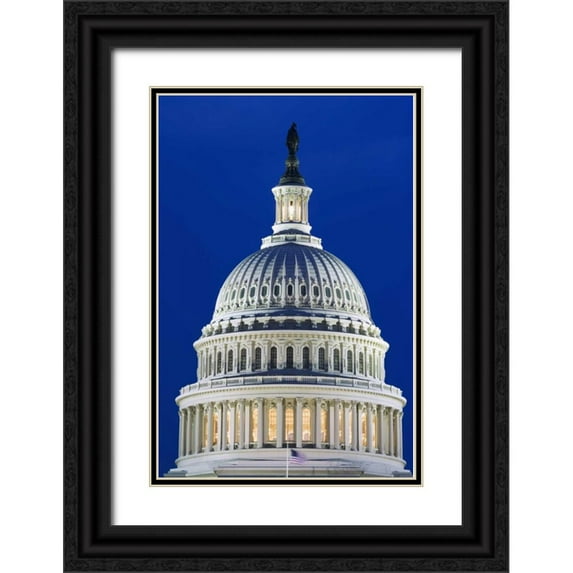 Flaherty, Dennis 13x18 Black Ornate Wood Framed with Double Matting Museum Art Print Titled - Washington, DC The Capitol Building at night
