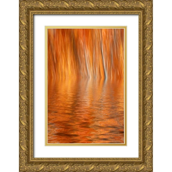 Flaherty, Dennis 13x18 Gold Ornate Wood Framed with Double Matting Museum Art Print Titled - CA, Grant Lake Abstract of autumn aspen trees