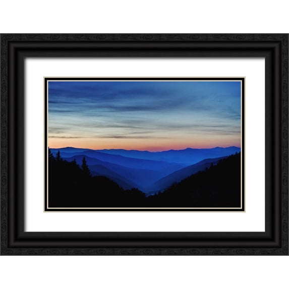 Flaherty, Dennis 14x11 Black Ornate Wood Framed with Double Matting Museum Art Print Titled - North Carolina Sunrise in the Great Smoky Mts