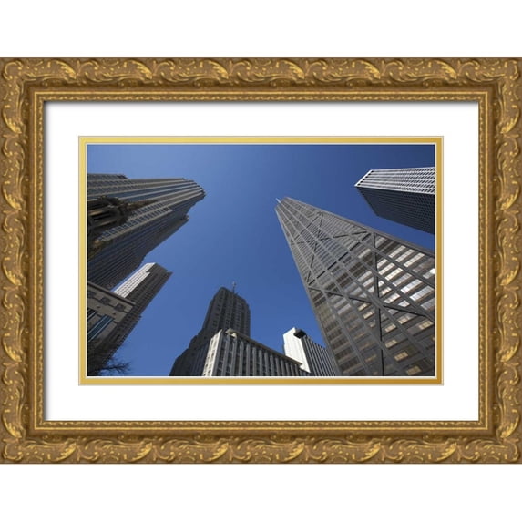 Flaherty, Dennis 14x11 Gold Ornate Wood Framed with Double Matting Museum Art Print Titled - IL, Chicago The Hancock Building and skyscrapers