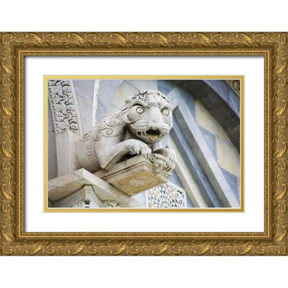 Flaherty, Dennis 14x11 Gold Ornate Wood Framed with Double Matting Museum Art Print Titled - Italy, Pisa A gargoyle above door of Duomo Pisa