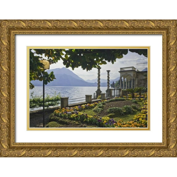 Flaherty, Dennis 14x11 Gold Ornate Wood Framed with Double Matting Museum Art Print Titled - Italy, Varenna A villa on shore of Lake Como