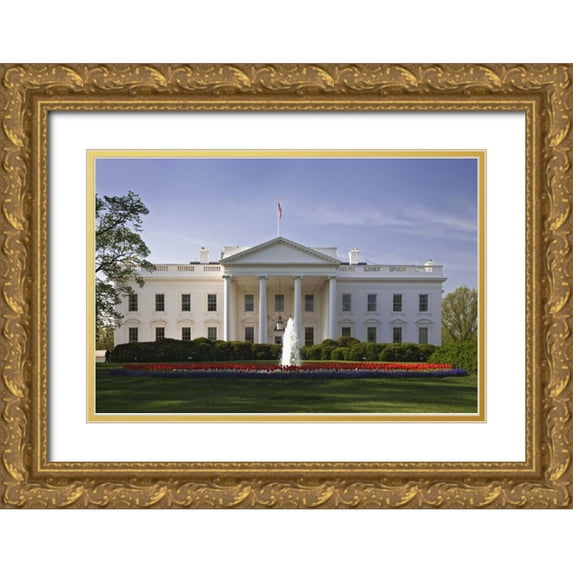 Flaherty, Dennis 14x11 Gold Ornate Wood Framed with Double Matting Museum Art Print Titled - Washington DC, The White House