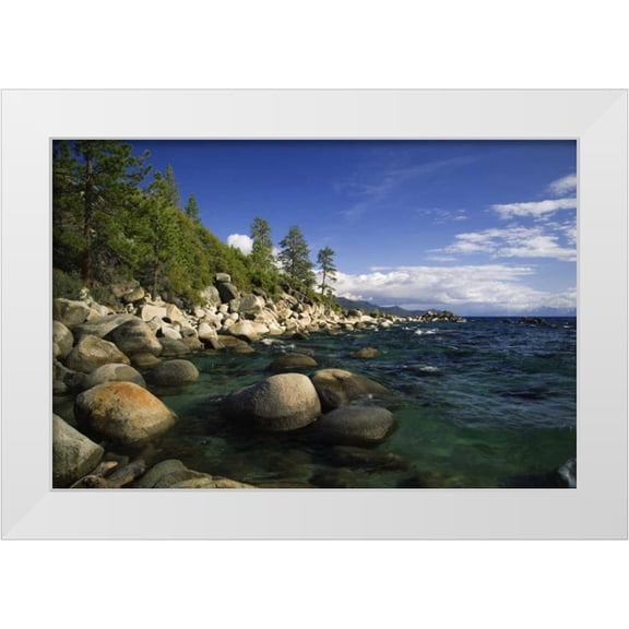 Flaherty, Dennis 14x11 White Modern Wood Framed Museum Art Print Titled - CA, Lake Tahoe Granite boulders line a lake