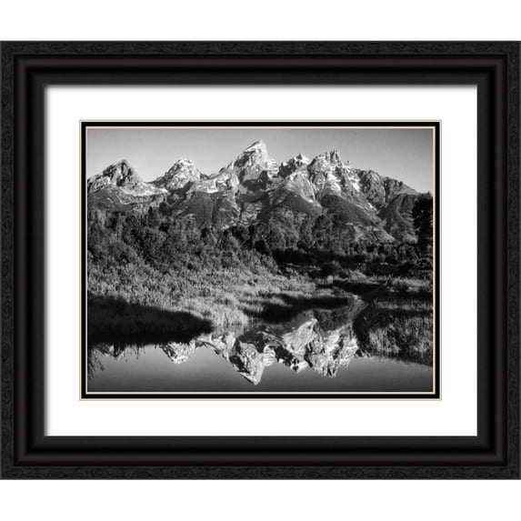 Flaherty, Dennis 14x12 Black Ornate Wood Framed with Double Matting Museum Art Print Titled - USA, Wyoming, Grand Teton NP Mountain sunrise