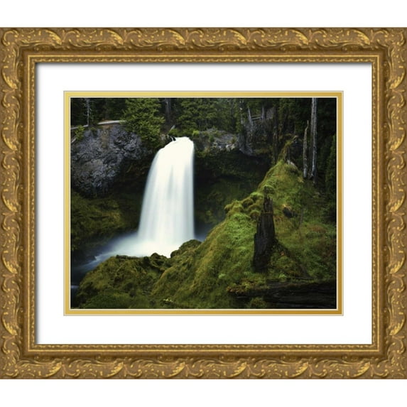 Flaherty, Dennis 14x12 Gold Ornate Wood Framed with Double Matting Museum Art Print Titled - OR, Cascades Waterfall on the McKenzie River
