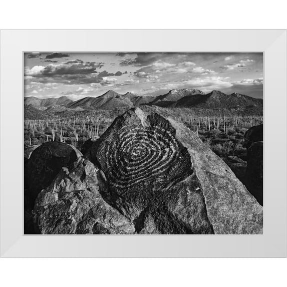 Flaherty, Dennis 14x12 White Modern Wood Framed Museum Art Print Titled - Arizona, Saguaro NP Petroglyphs on Signal Hill