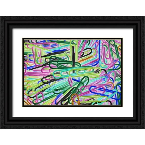 Flaherty, Dennis 18x13 Black Ornate Wood Framed with Double Matting Museum Art Print Titled - Abstract of multicolored paper clips