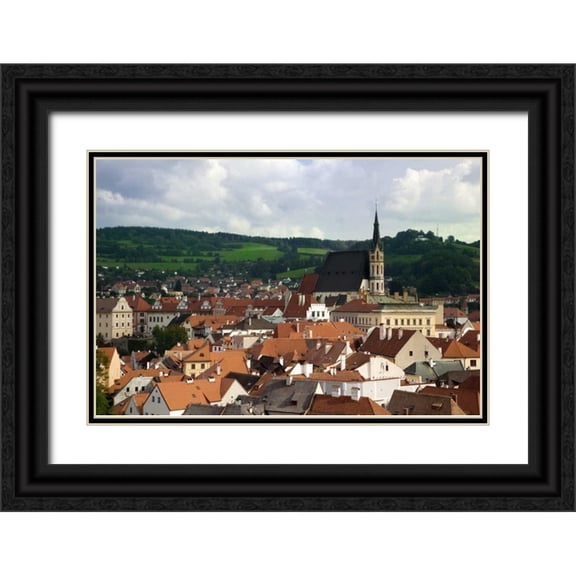 Flaherty, Dennis 18x13 Black Ornate Wood Framed with Double Matting Museum Art Print Titled - Czech Republic, Cesky Krumlov Town and hills
