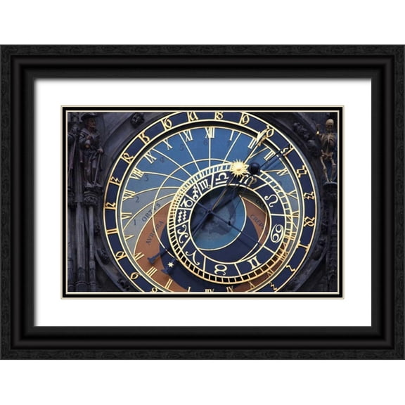 Flaherty, Dennis 18x13 Black Ornate Wood Framed with Double Matting Museum Art Print Titled - Czech Republic, Prague Astronomical clock