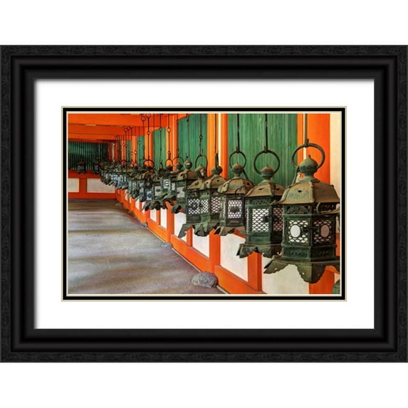 Flaherty, Dennis 18x13 Black Ornate Wood Framed with Double Matting Museum Art Print Titled - Japan, Nara Lanterns at Kasuga Taisha Shrine