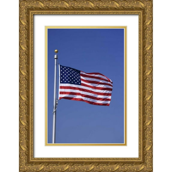 Flaherty, Dennis 23x32 Gold Ornate Wood Framed with Double Matting Museum Art Print Titled - Washington DC, Washington Monument US flag