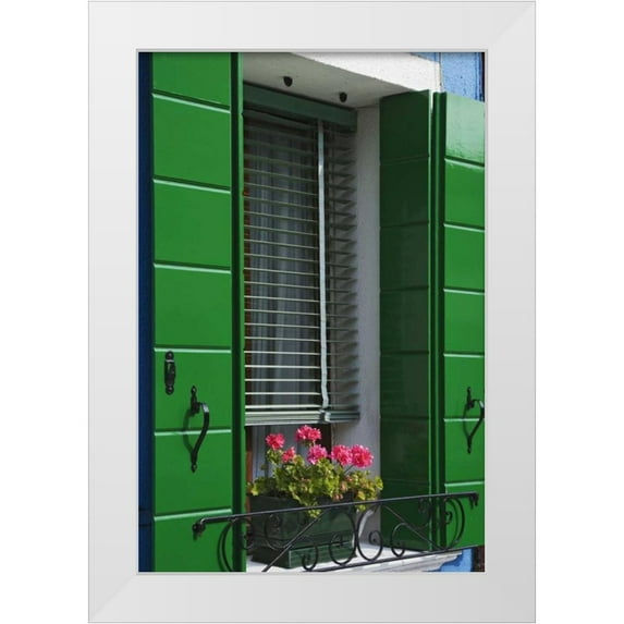 Flaherty, Dennis 23x32 White Modern Wood Framed Museum Art Print Titled - Italy, Venice Flowerbox and window shutters