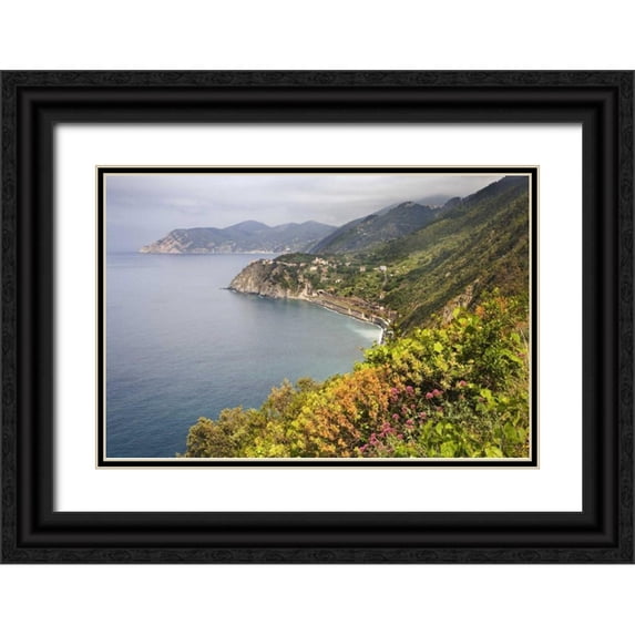 Flaherty, Dennis 24x17 Black Ornate Wood Framed with Double Matting Museum Art Print Titled - Italy, Cinque Terre Coastal shoreline lookout