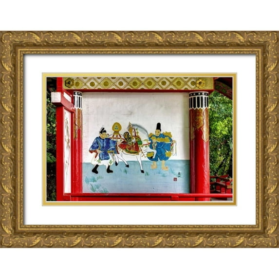 Flaherty, Dennis 24x17 Gold Ornate Wood Framed with Double Matting Museum Art Print Titled - Japan, Nara Painting at a Shinto Shrine