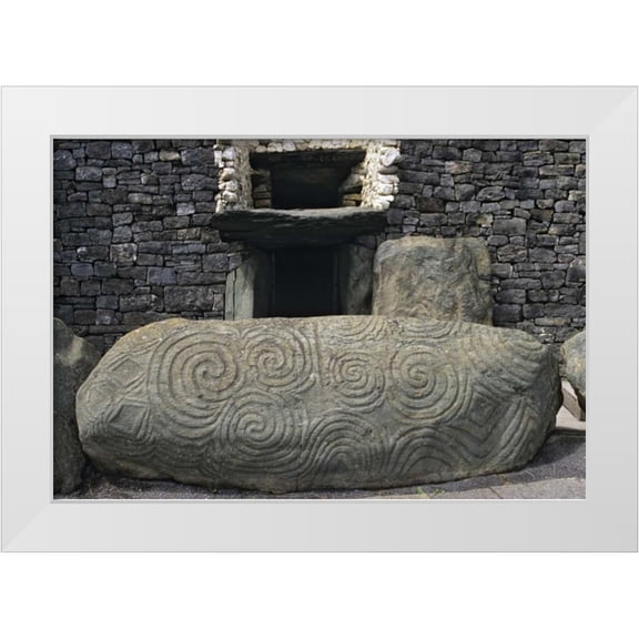 Flaherty, Dennis 24x18 White Modern Wood Framed Museum Art Print Titled - Ireland, Newgrange Elaborately carved stone