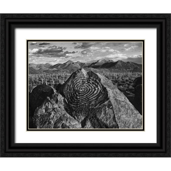 Flaherty, Dennis 24x19 Black Ornate Wood Framed with Double Matting Museum Art Print Titled - Arizona, Saguaro NP Petroglyphs on Signal Hill