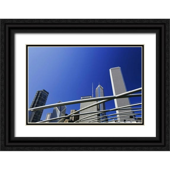Flaherty, Dennis 32x23 Black Ornate Wood Framed with Double Matting Museum Art Print Titled - IL, Chicago Pipes over Jay Pritzker Pavilion