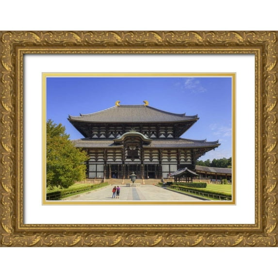 Flaherty, Dennis 32x23 Gold Ornate Wood Framed with Double Matting Museum Art Print Titled - Japan, Nara, Nara Park Todai-ji Temple