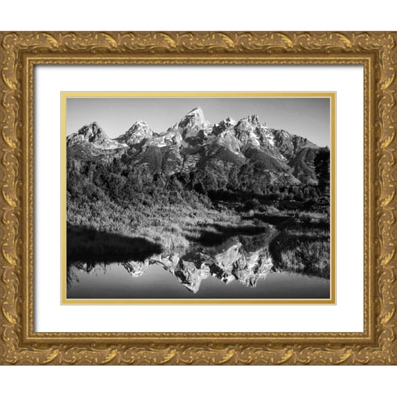 Flaherty, Dennis 32x25 Gold Ornate Wood Framed with Double Matting Museum Art Print Titled - USA, Wyoming, Grand Teton NP Mountain sunrise