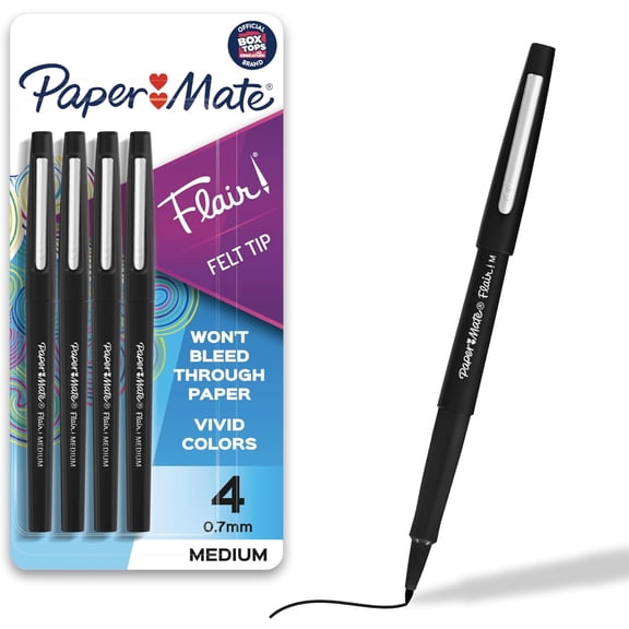 Flair Felt Tip Pens, Medium Point (0.7mm), Black, 4 Count