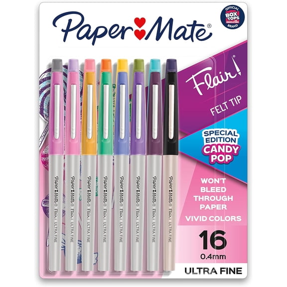 Flair Felt Tip Pens, Ultra Fine Point, Limited Edition Candy Pop Pack, Box of 16