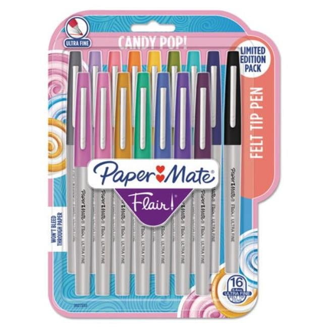 Flair Felt Tip Porous Point Pen - Stick - Extra-Fine 0.4 mm - Assorted Ink Color - Gray Barrel - Pack of 16