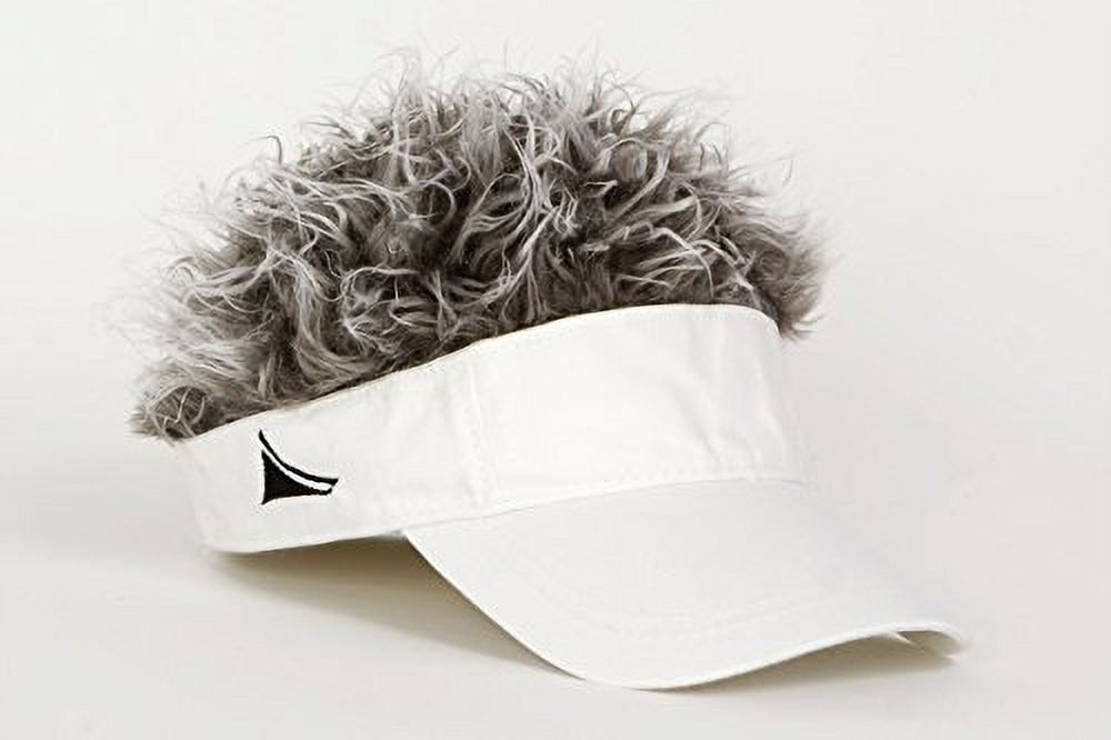 Flair Hair White Visor with Grey Hair
