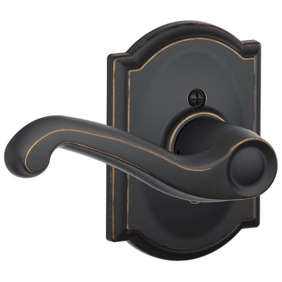 Flair Left Handed Lever with Camelot Trim Non-Turning Lock, Aged Bronze (F170 FLA 716 CAM LH)