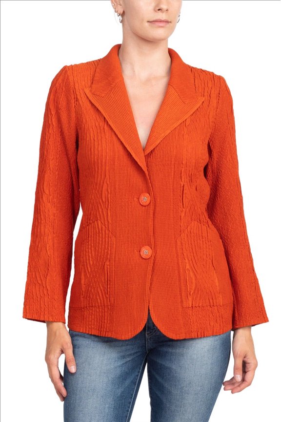 Notched Collar Long Sleeve 2 Button Closure Solid Textured Jacket-SPICE / S
