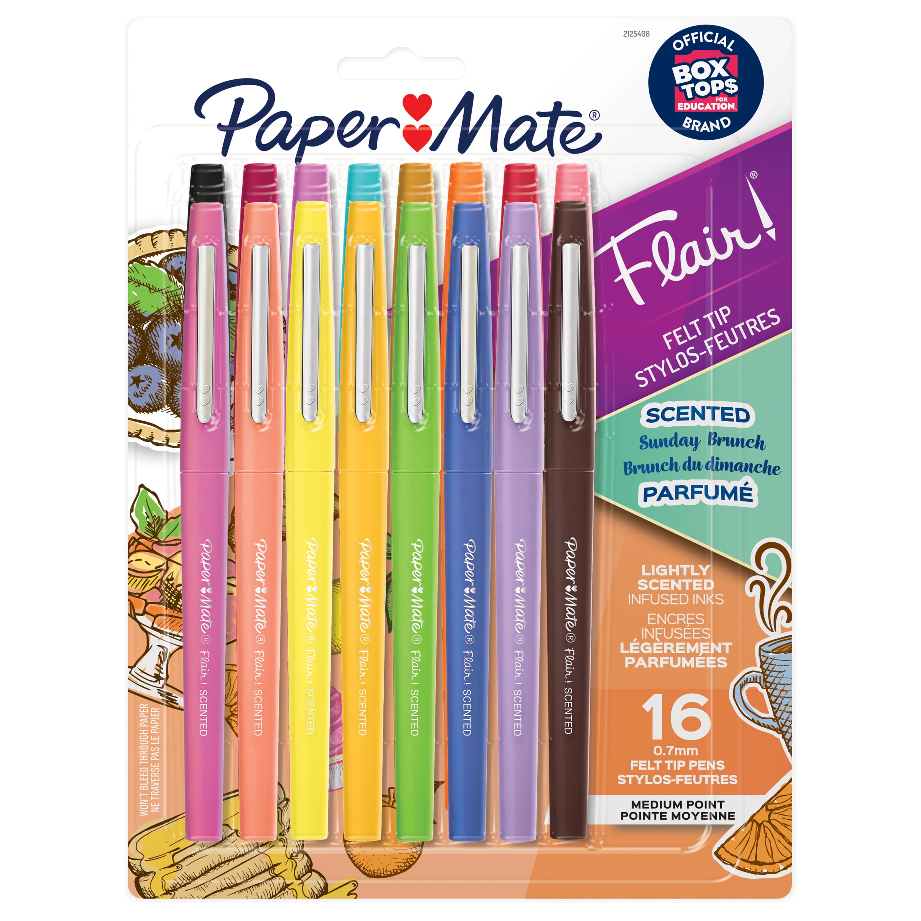 Paper Mate Flair Scented Felt Tip Porous Point Pen, Sunday Brunch Scents,  Stick, Medium 0.7 mm, Assorted Ink and Barrel Colors, 16/Pack