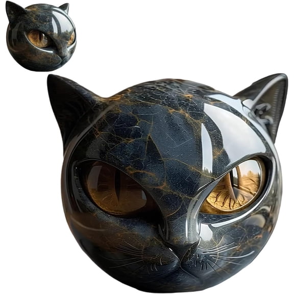 Flairgifts Black Cat Stone Sculpture - Hand-Carved Crystal Home Dcor, Healing Stones Gift for Cat Lovers