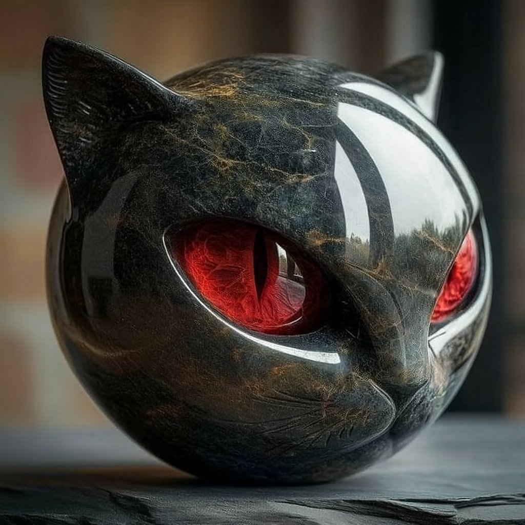 Sculpture Tête De Chat En Résine Pierre Marbrée - Déco Intérieur élégante - Style Minimaliste Et Moderne (or/noir)