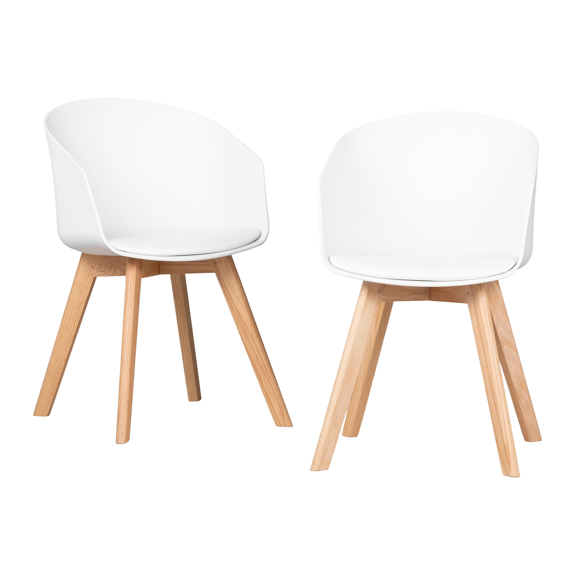 White and Natural Upholstered Side Chair with Wood and Metal Legs