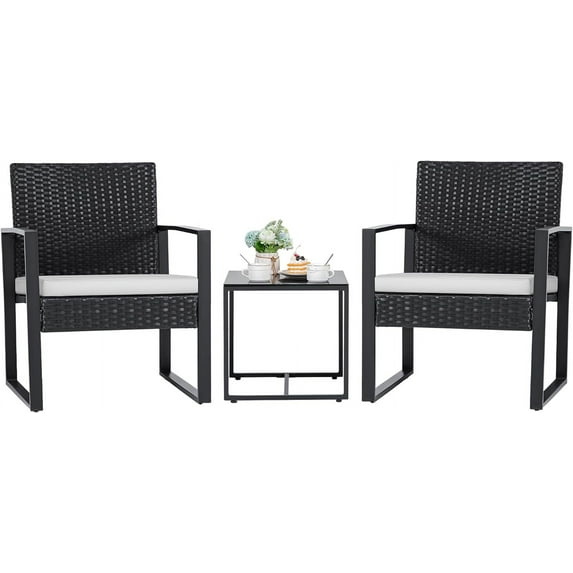 Flamaker 3 Pieces Wicker Patio Furniture Outdoor Modern Rattan Chair Conversation Sets with Coffee Table for Yard and Bistro (Red)