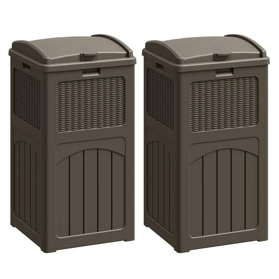 Flamaker 30 Gallon Trash Can, Resin Outdoor Garbage Can with Lid, Waterproof Hideaway Patio Waste Bins for Outside Use (2 hukfga, Deep kklfec)