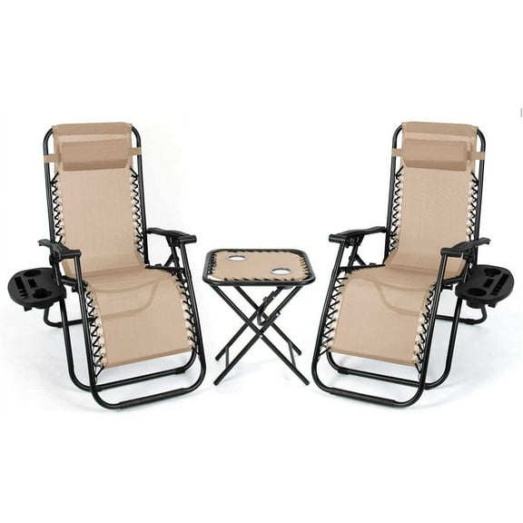 Flamaker  Chairs Outdoor Folding Recliners Adjustable Lawn Patio Lounge Chair with Side Table and Cup Holders for Poolside, Yard and Camping (Beige)