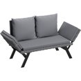 thumbnail image 1 of Flamaker Outdoor Convertible Sofa, Woven Rattan Patio Furniture Sunbed with Adjustable Armrests, Removable Cushions and Pillows for Patio, Porch, Pool (Grey Lounger & Grey Pillowcase), 1 of 16