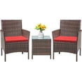 thumbnail image 1 of Flamaker Patio Furniture Set 3 Pieces All-Weather Rattan Outdoor Furniture Patio Chairs with Tempered Glass Table for Porch Bistro Balcony (Brown/Red), 1 of 7