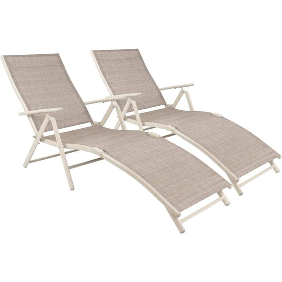 Flamaker Patio Lounge Chairs Adjustable Chaise Lounge Chairs Folding Outdoor Recliners Set of 2 for Beach, Pool and Yard (Beige)