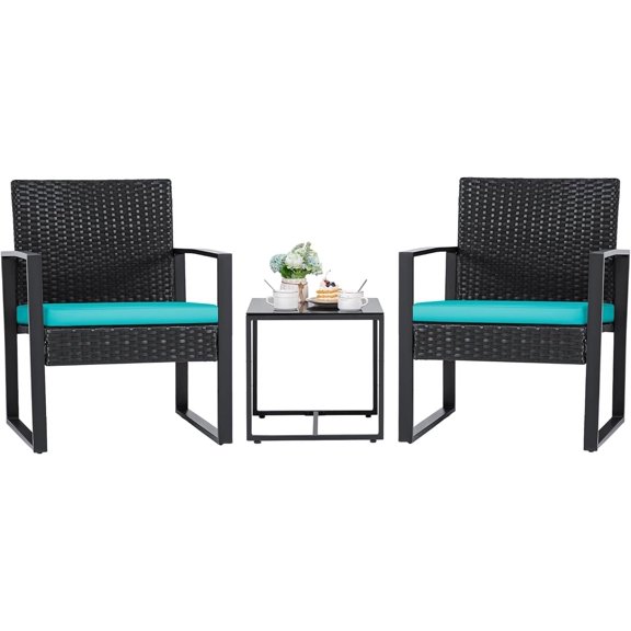 Flamaker Patio Set Outdoor Wicker Furniture, Modern Bistro Set with Rattan Chair and Coffee Table for Yard (Blue)