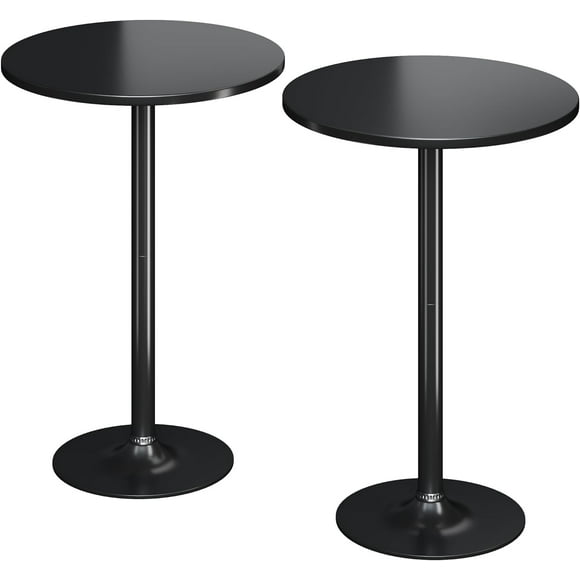 Flamaker Round Bistro Pub Table 2 Pack Modern Style Metal Base MDF Top Cocktail Bar Table Counter Bar Height for Pub, Dining Room, Party (Black)