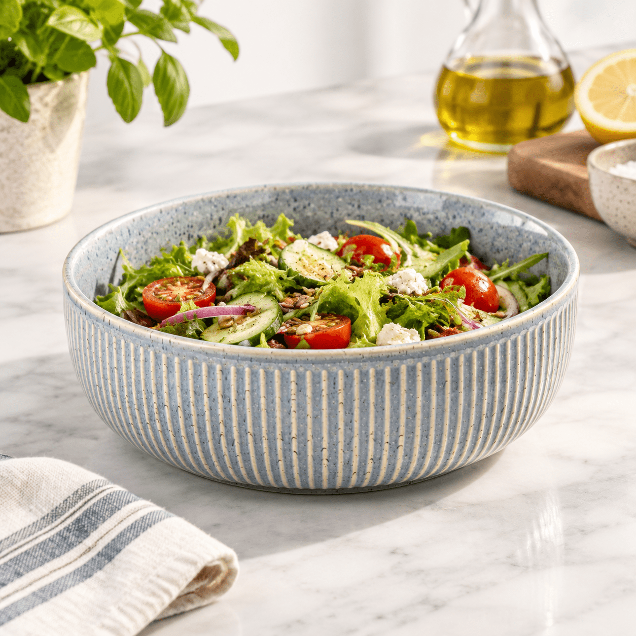 Flambe Gray 11-inch Ceramic Serving Bowl, 135 Oz Large Salad Mixing ...