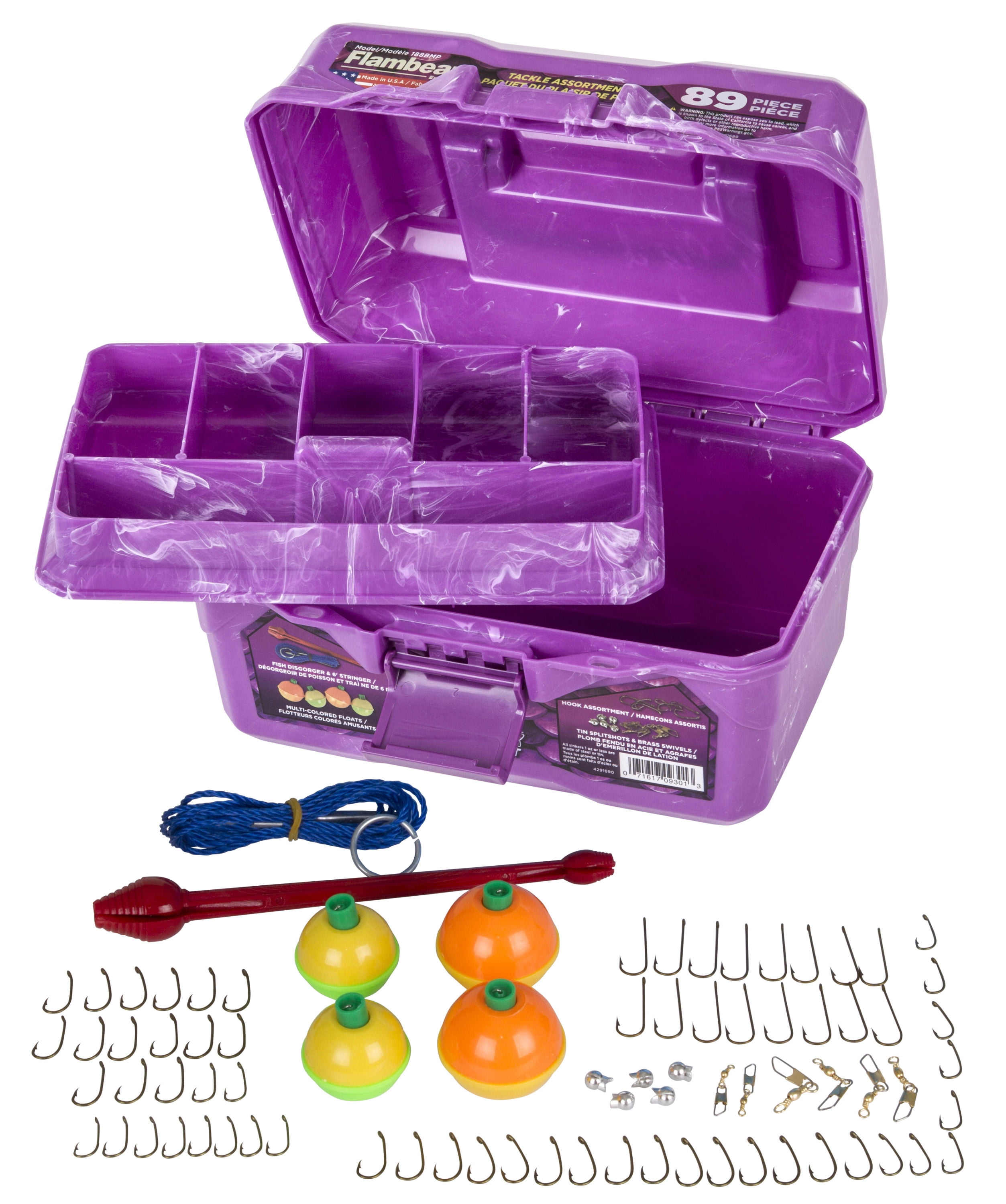 Flambeau Outdoors, 355BMT Big Mouth Tackle Box 89 Piece Kids Tackle Box Kit,  Purple, 8.75 inches 