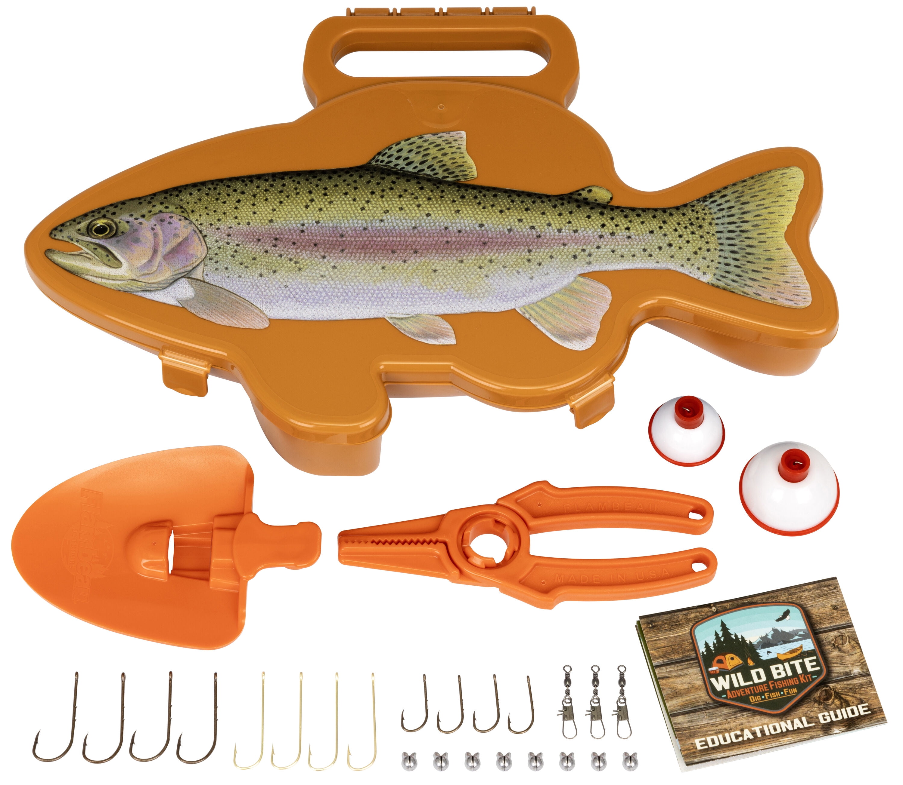 Flambeau Outdoors, Wild Bite Trout 25 Piece Kit, Fishing Tackle Box, 10.75  inches, Non Lead, Plastic